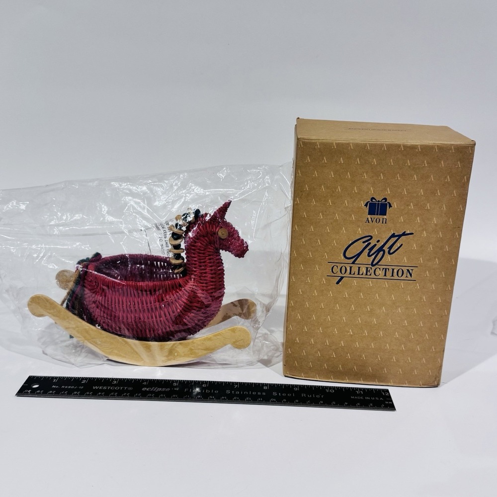 Vintage NEW Avon Rocking Horse Wicker Basket Gift Collection Country‎ Cottage